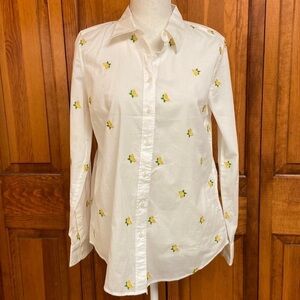 Talbots Button-Down Cotton Long-sleeved Embroidered (Lemons) Shirt Small